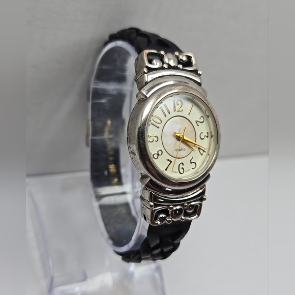 Womens Avon Watch Silver Mother Of Pearl Watch Braided Leather Band New Battery - Picture 3 of 11